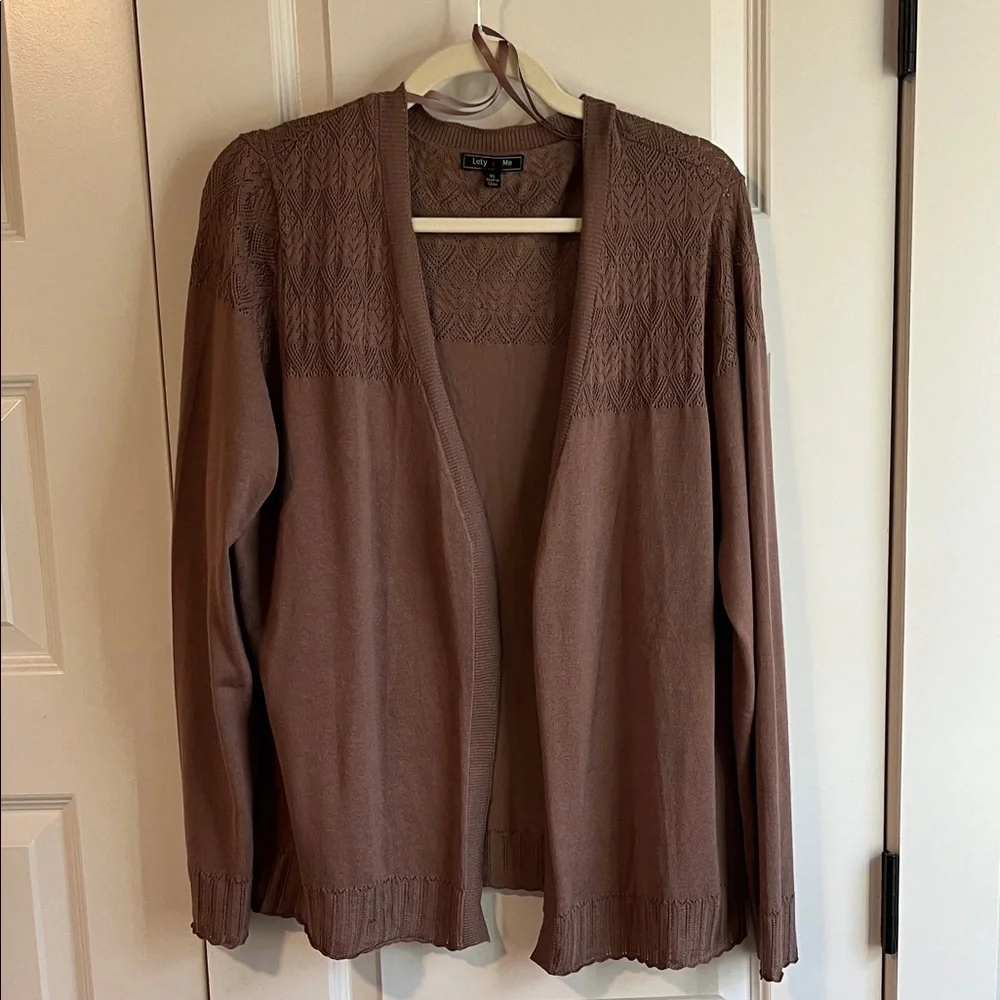 Lety & Me Leana Pointelle Detail Cardigan, Brown, XL - Picture 5 of 8